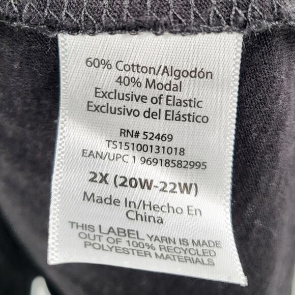 Terra & Sky Black Cotton Top Long-sleeve Elasticized Wrists Women's Plus Size 2X - Picture 4 of 5